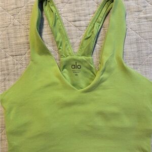 ALO Yoga Airbrush Real Bra Tank in Lime Green with built in shelf bra: XS